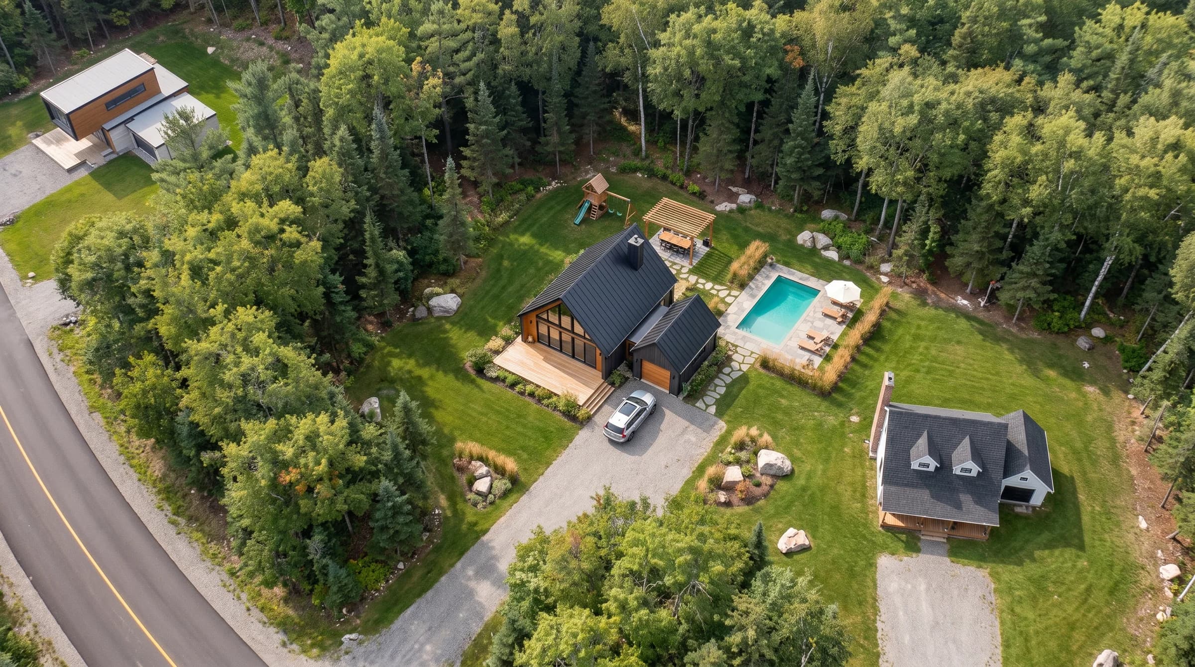 Illustration d’un chalet nordique sur le terrain 9, dans la forêt
