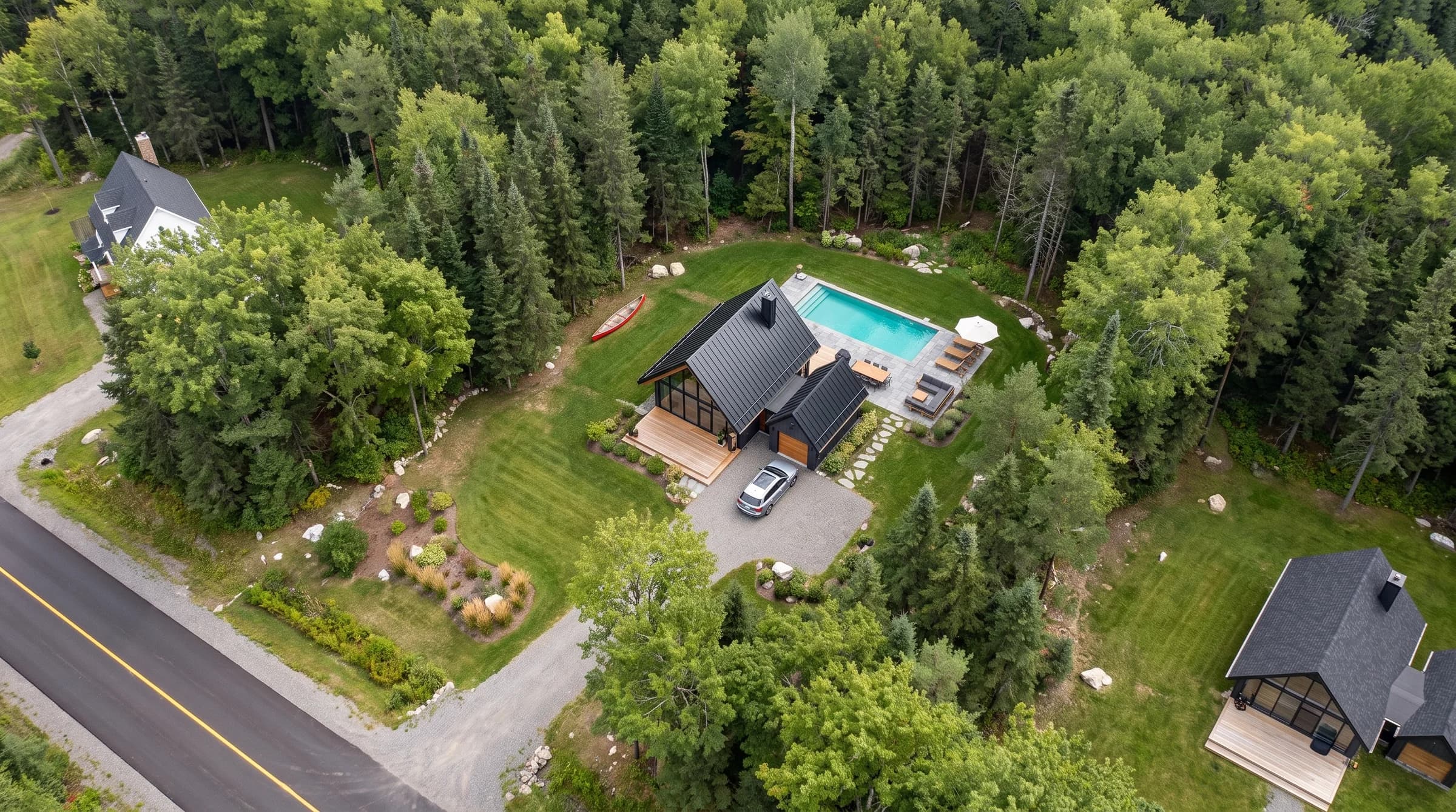 Illustration d’un chalet nordique sur le terrain 24, dans la forêt