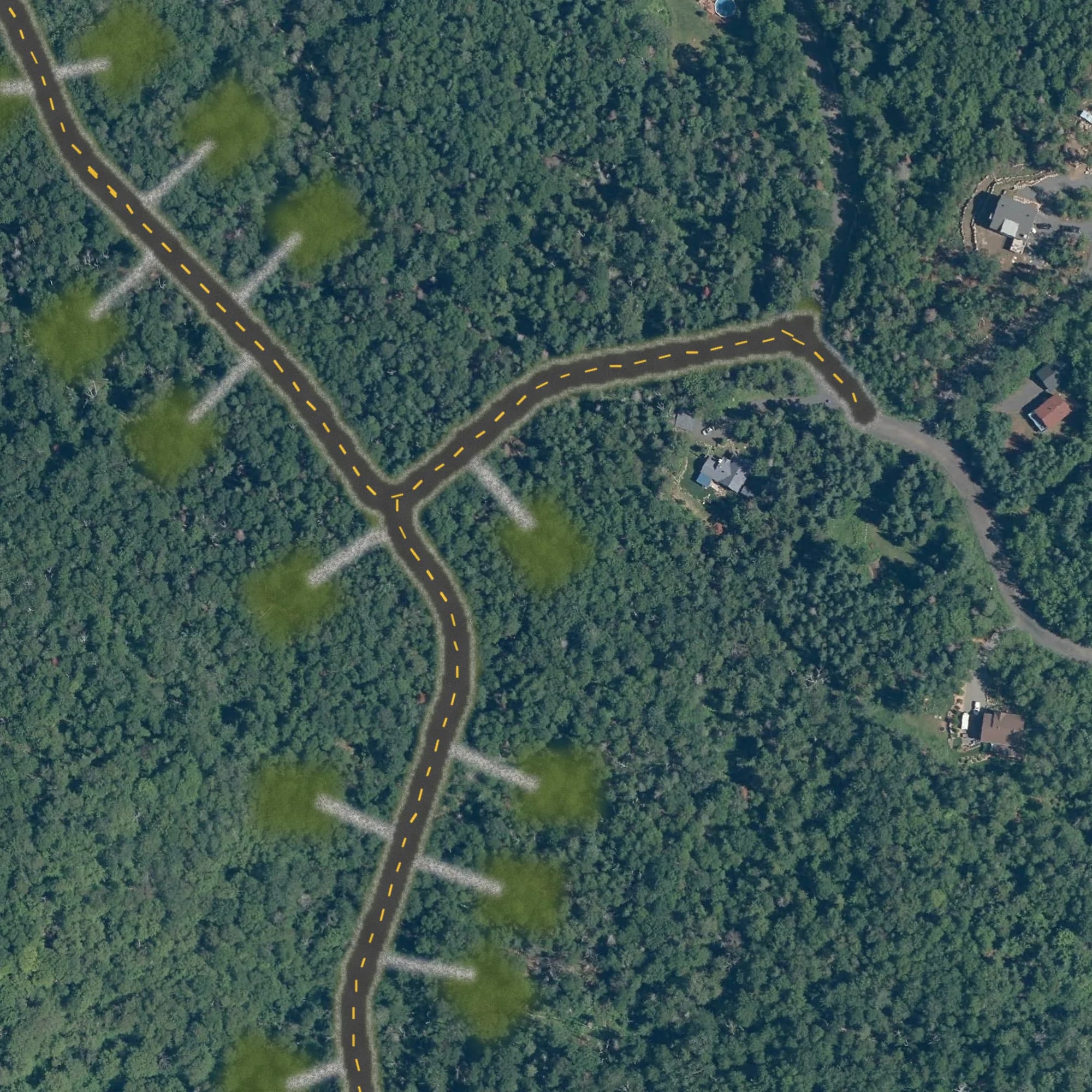 Photo aérienne du terrain 17 et de ses environs, avec la limite du terrain tracée en doré