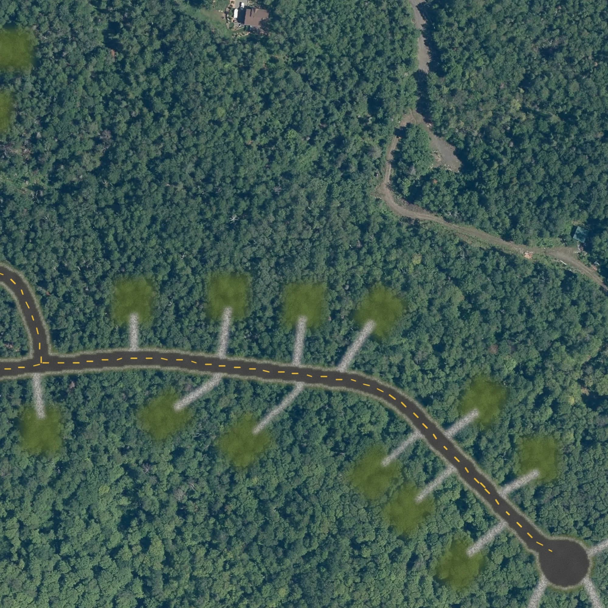 Photo aérienne du terrain 26 et de ses environs, avec la limite du terrain tracée en doré